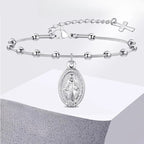 Virgin Mary Christian curb chain bracelet silver