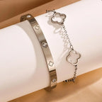 Set of 2 Bracelets with 4-Leaf Clovers silver