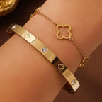 Set of 2 Bracelets with 4-Leaf Clovers gold