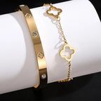 Set of 2 Bracelets with 4-Leaf Clovers gold