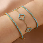 Set of 3 Bracelets with Four-Leaf Clovers in Blue Zircon