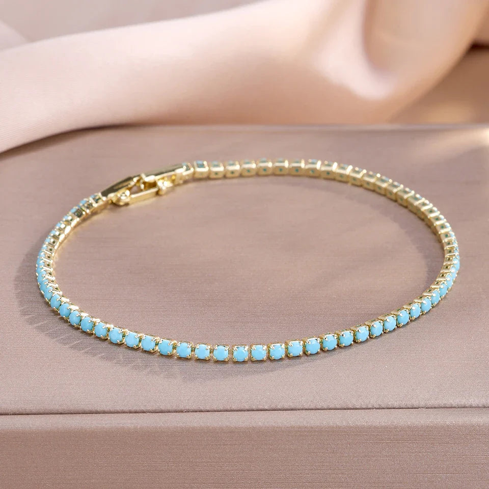 Set of 3 Bracelets with Four-Leaf Clovers in Blue Zircon