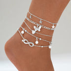 Bohemian-Style Infinity Anklet Bracelets (Set of 5) silver