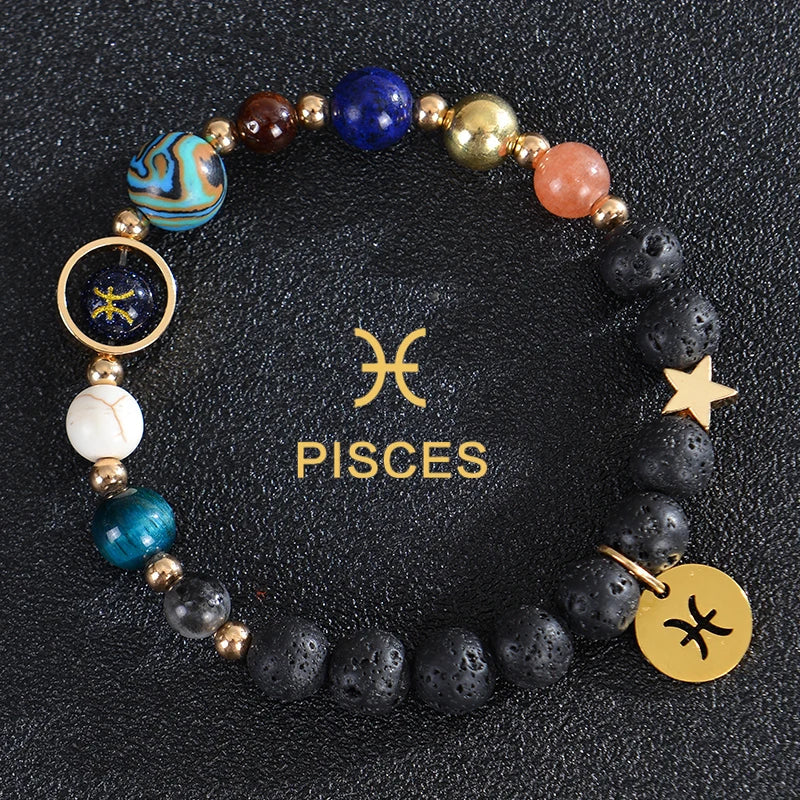 Lava Stone Bracelets 12 Constellations Astrological Zodiac Signs Pisces
