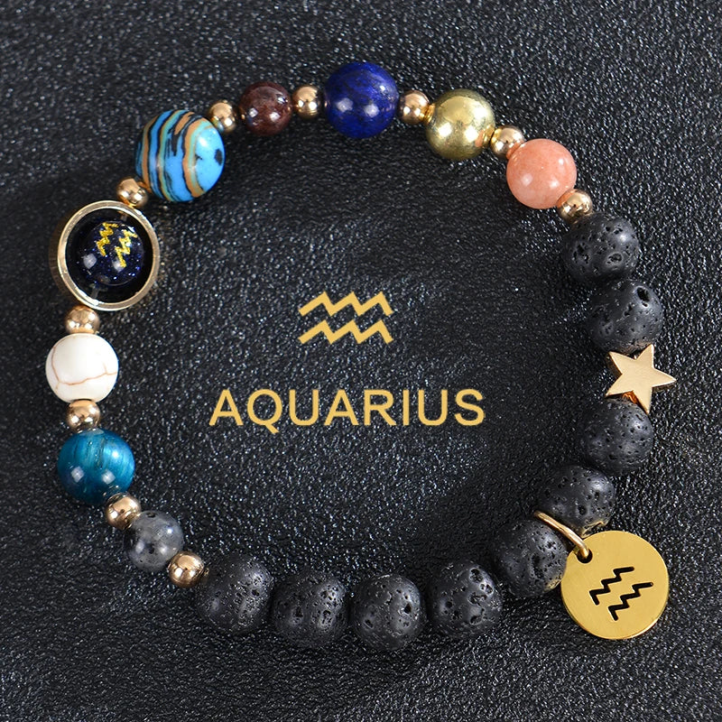 Lava Stone Bracelets 12 Constellations Astrological Zodiac Signs Aquarius