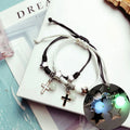Couples Bracelets with Glowing Pearl Chain Cross