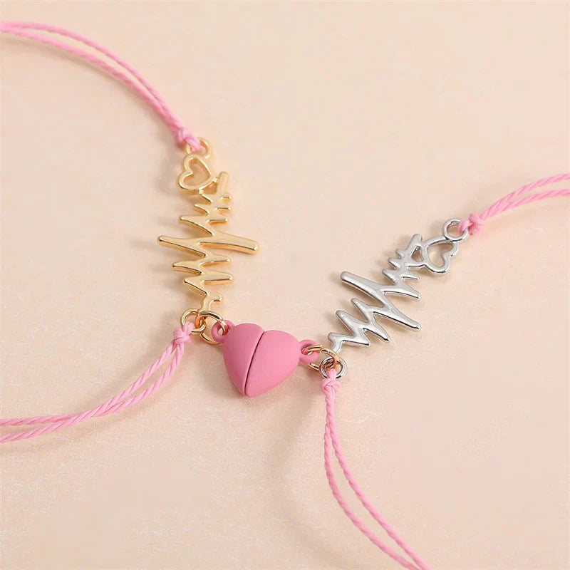 Couples’ Bracelets Magnetic Link Bracelet Heart and Electrocardiogram 3