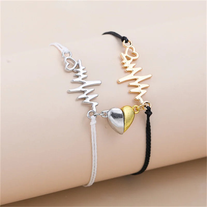 Couples’ Bracelets Magnetic Link Bracelet Heart and Electrocardiogram 2