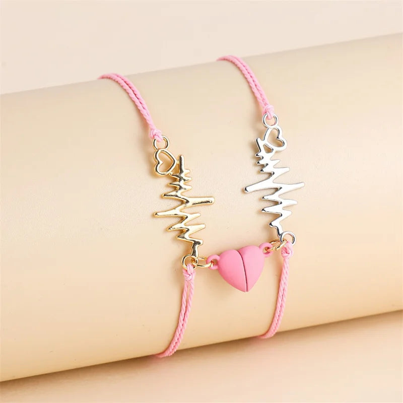Couples’ Bracelets Magnetic Link Bracelet Heart and Electrocardiogram 3