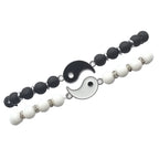 Couple Bracelets Splitable Yin Yang ID Bracelet in Black and White Natural Stones