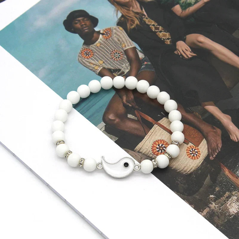 Couple Bracelets Splitable Yin Yang ID Bracelet in Black and White Natural Stones