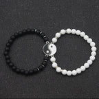 Couple Bracelets Splitable Yin Yang ID Bracelet in Black and White Natural Stones
