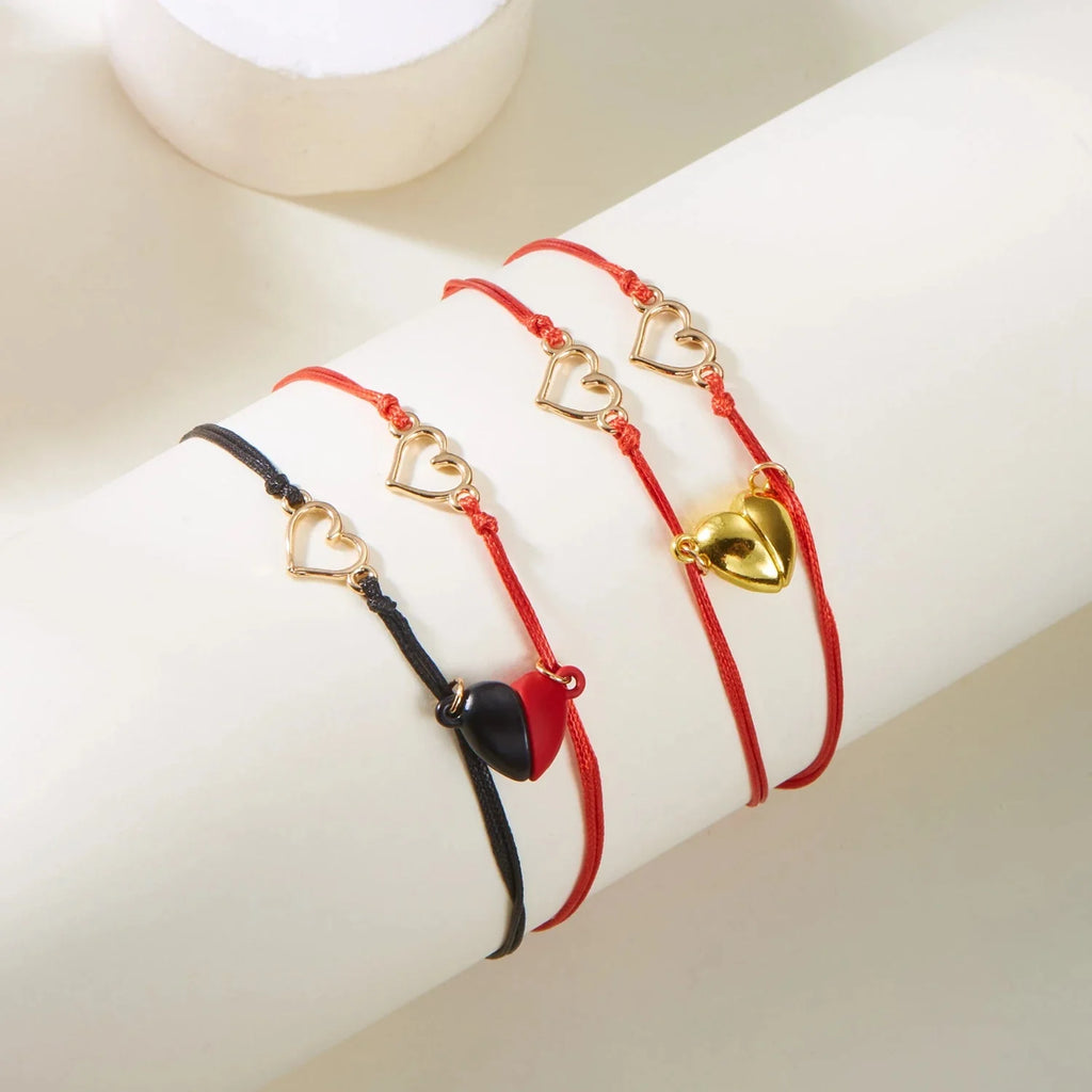 Couples Bracelets Magnetic Chain Bracelet Heart and Red and Red Electrocardiogram