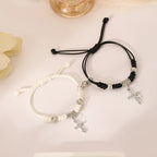 Black and White Couple Bracelets with Cross ID Chain