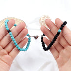Couples Magnetic Chain Bracelets Sky Blue and Black Beads
