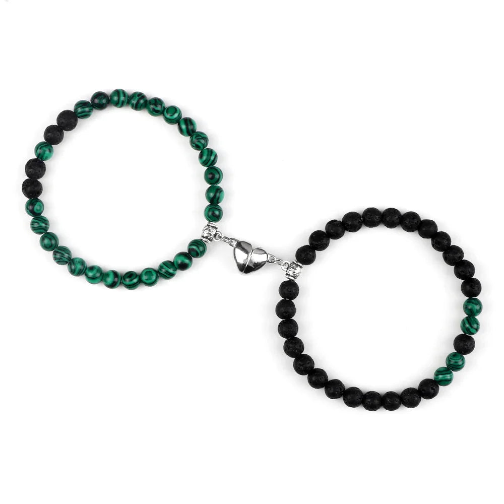 Couples Magnetic Chain Bracelets Green and Black Beads