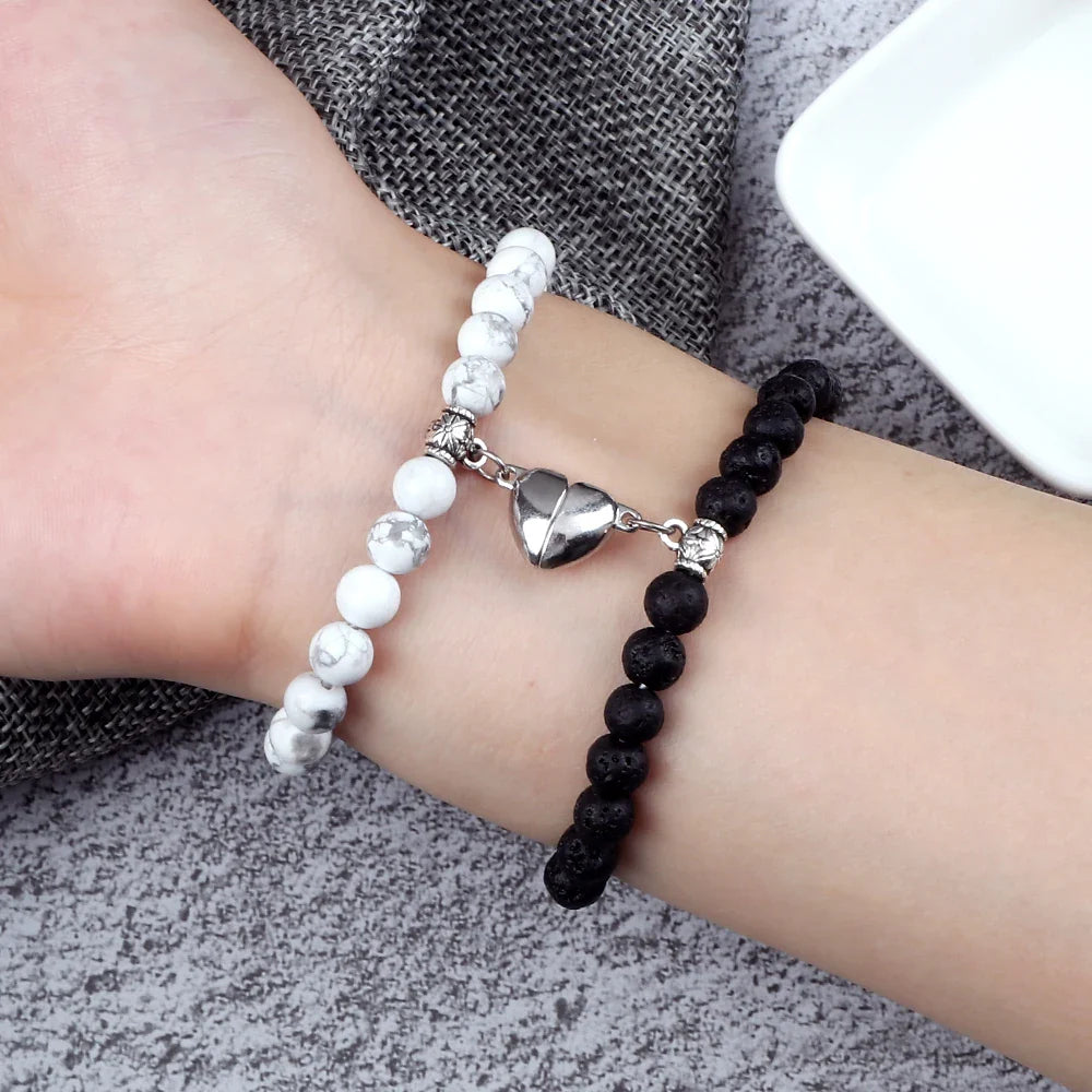 Couples Magnetic Chain Bracelets White and Black Beads