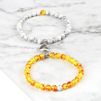 Couples Magnetic Chain Bracelets White and Sunstone Beads