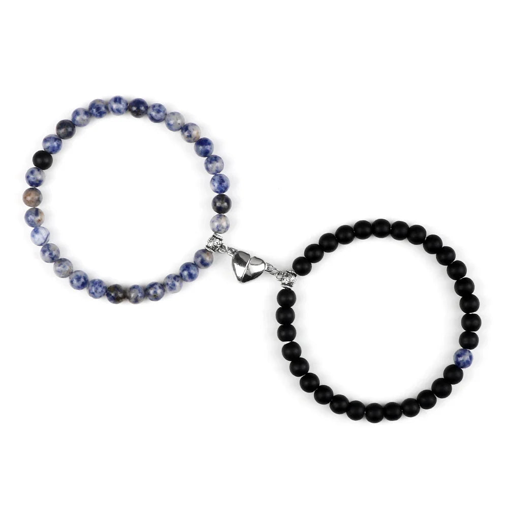 Couples Magnetic Chain Bracelets Blue Gray and Black Beads