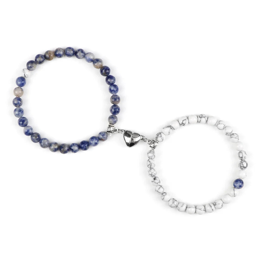 Couples Magnetic Chain Bracelets Blue Gray and White Beads