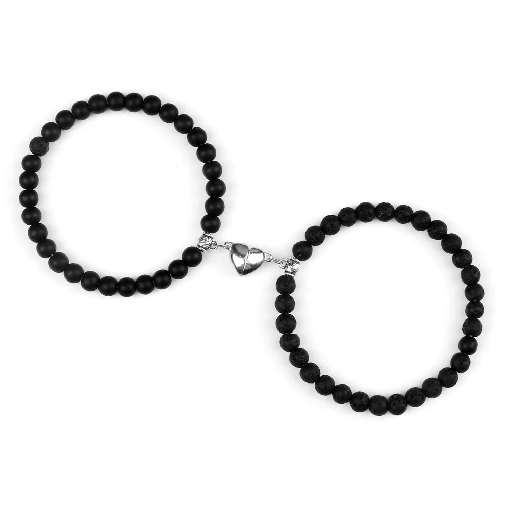 Couples Magnetic Chain Bracelets Black and Black Beads