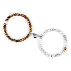 Couples Magnetic Chain Bracelets Tiger's Eye and White Beads