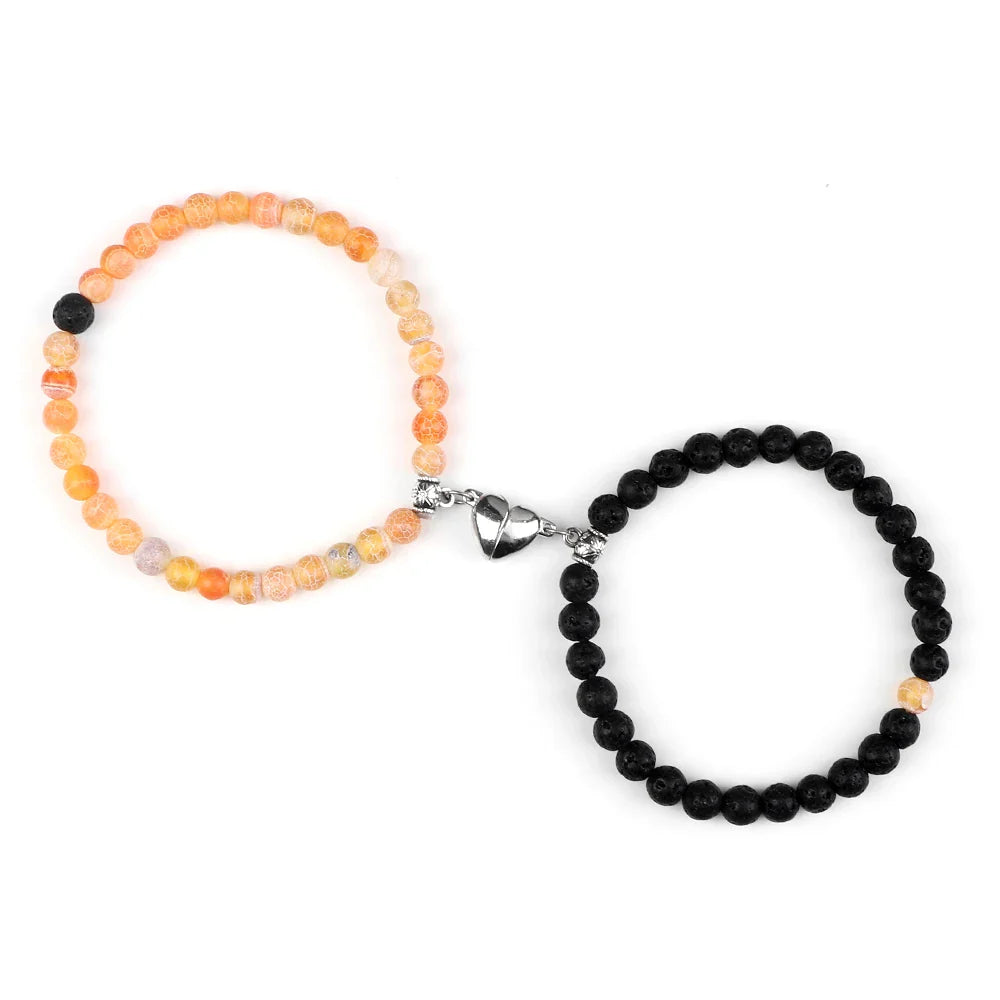 Couples Magnetic Chain Bracelets Sunstone and Black Beads