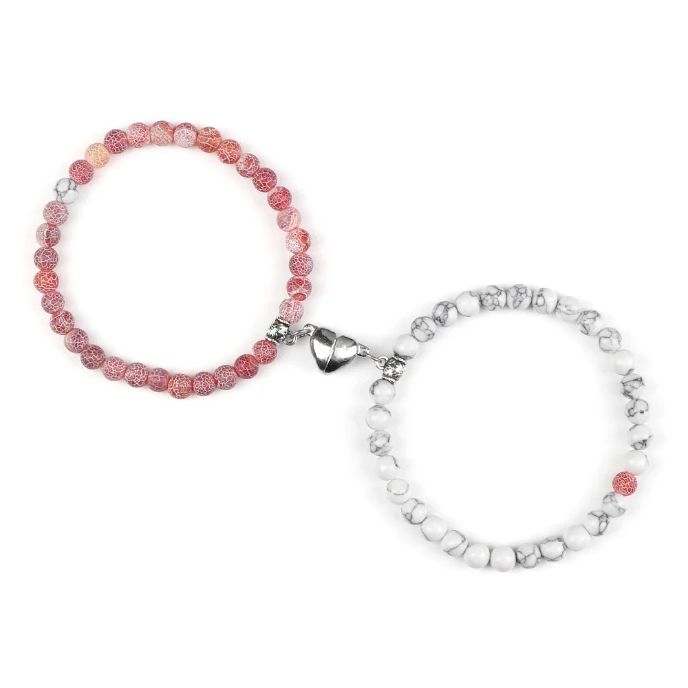 Couples Magnetic Chain Bracelets Pink and White Beads