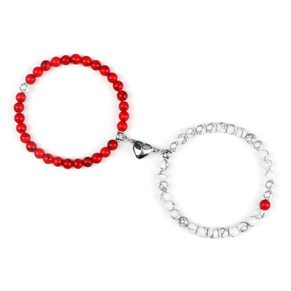 Couples Magnetic Chain Bracelets Red and White Beads