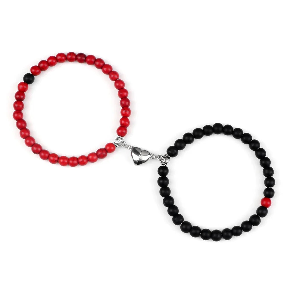 Couples Magnetic Chain Bracelets Red and Black Beads