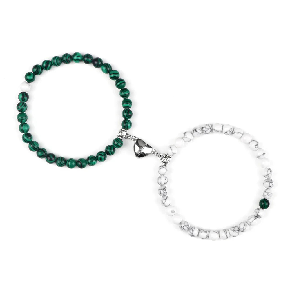 Couples Magnetic Chain Bracelets Green and White Beads