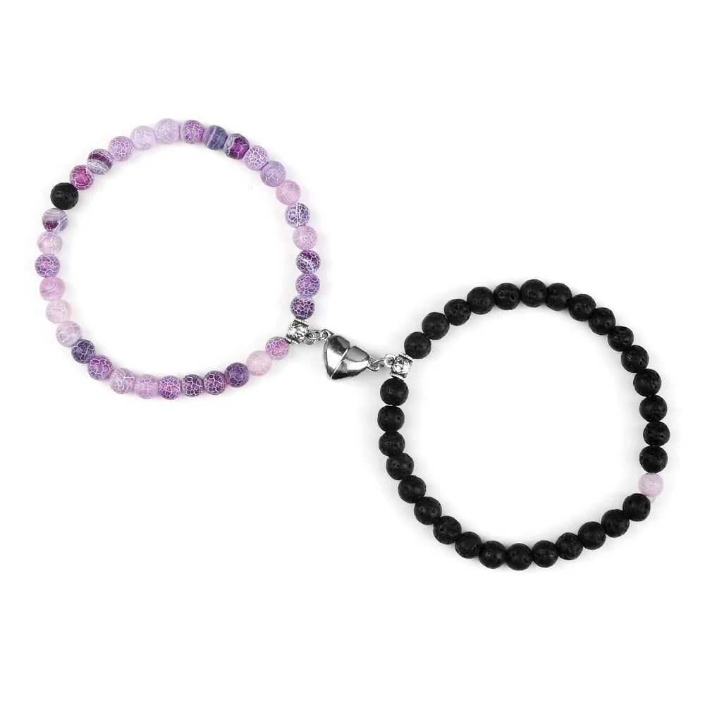 Couples Magnetic Chain Bracelets Purple and Black Beads