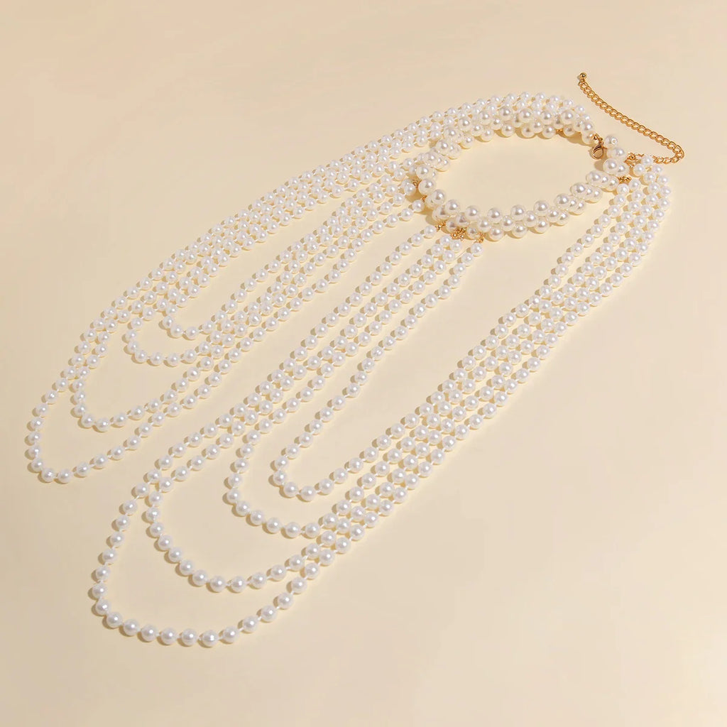 Shoulder chain for women with pearls - Jewelry for collarbone & shoulder