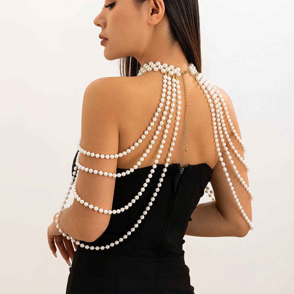 Shoulder chain for women with pearls - Jewelry for collarbone & shoulder