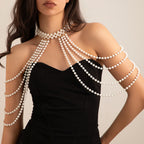 Shoulder chain for women with pearls - Jewelry for collarbone & shoulder
