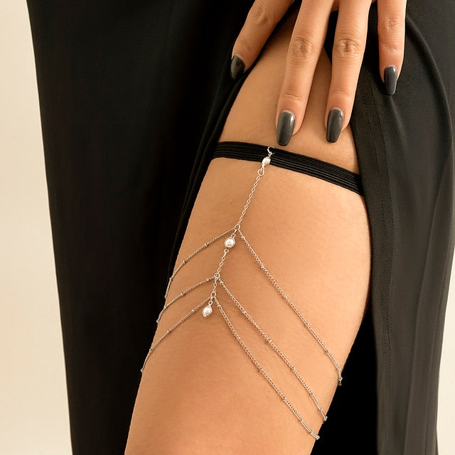 Thigh Chain with Gold & Silver Beads silver