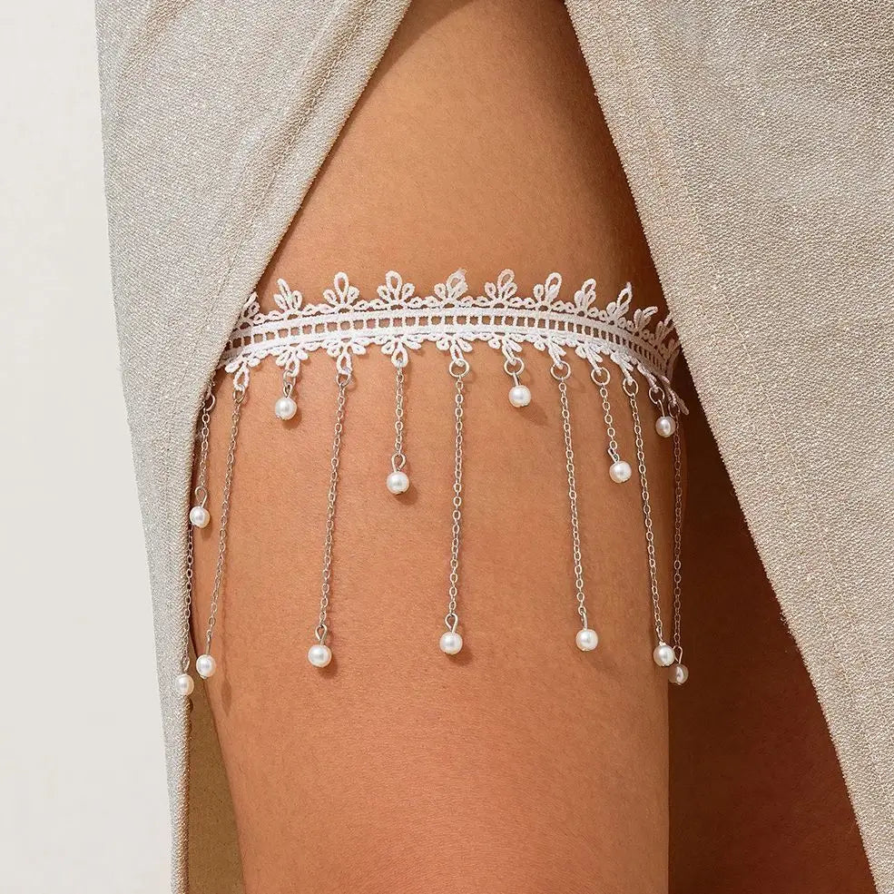 White Thigh Chain - Body Jewelry Thigh Jewelry Women Leg
