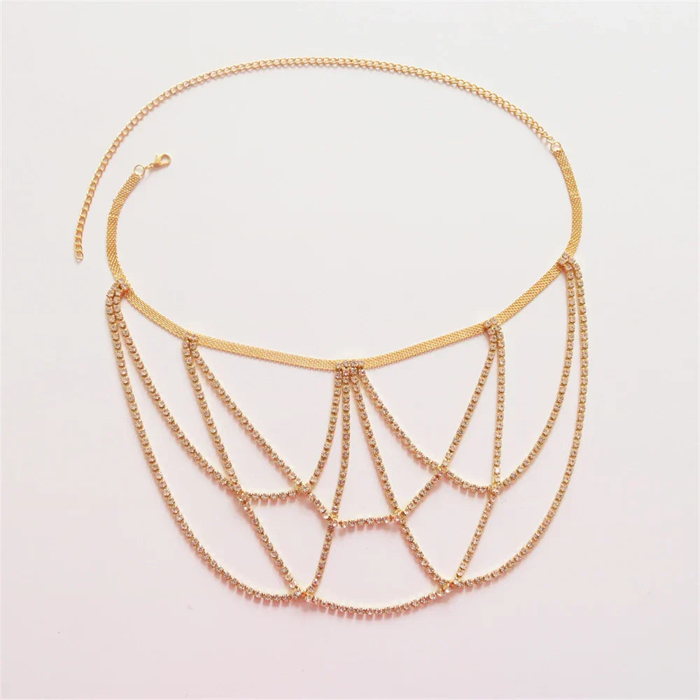 Rhinestone thigh chain - women's leg jewelry gold