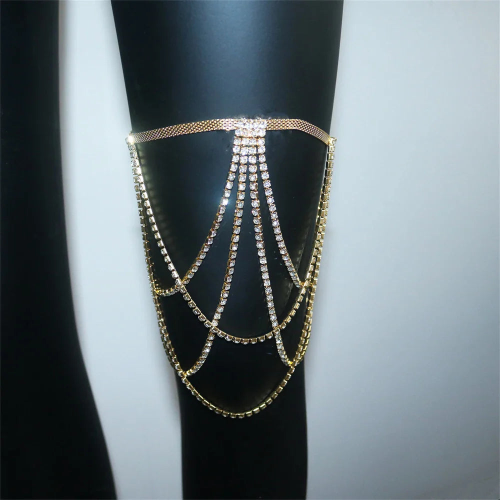 Rhinestone thigh chain - women's leg jewelry gold