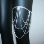 Rhinestone thigh chain - women's leg jewelry silver