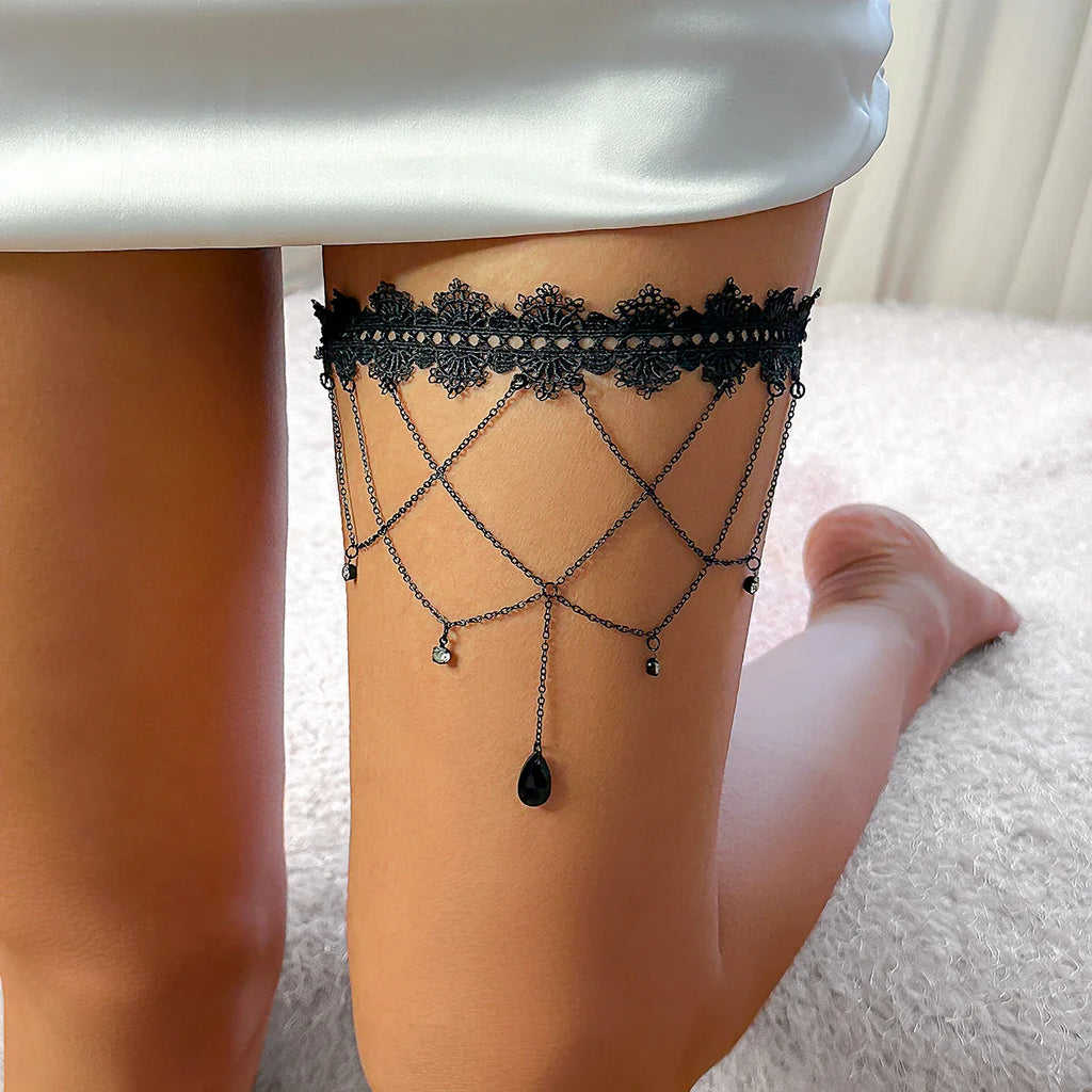 Black Thigh Chain - Thigh Jewelry Body Thigh Women Leg