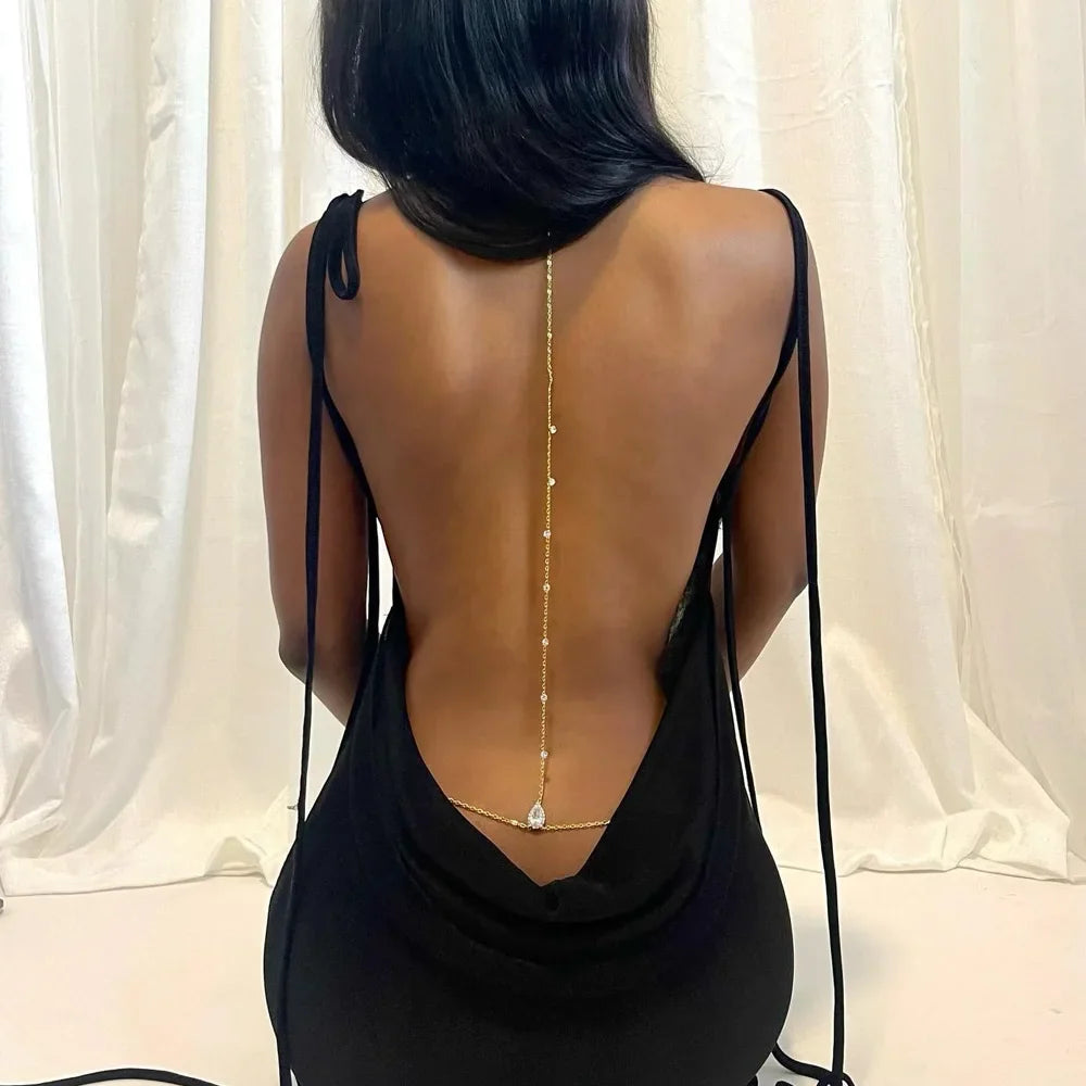 7-Pearl Women's Back Necklace Back Chain Gold