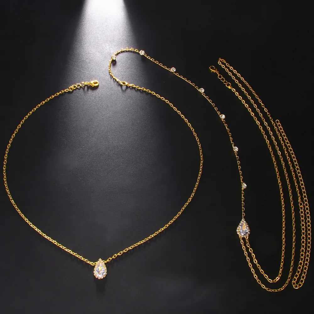 7-Pearl Women's Back Necklace Back Chain Gold