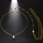 7-Pearl Women's Back Necklace Back Chain Gold