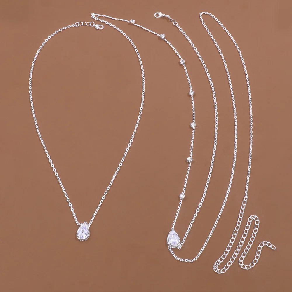 7-Pearl Women's Back Necklace Back Chain Silver