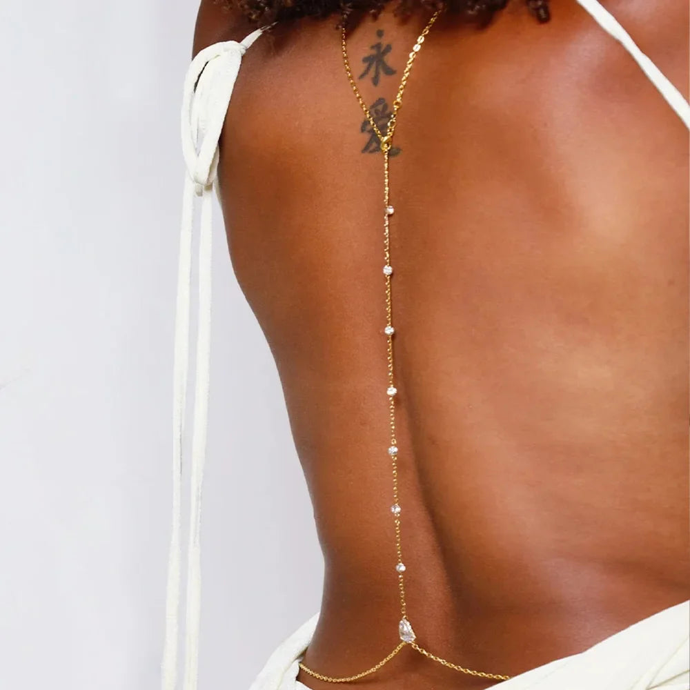 7-Pearl Women's Back Necklace Back Chain Silver