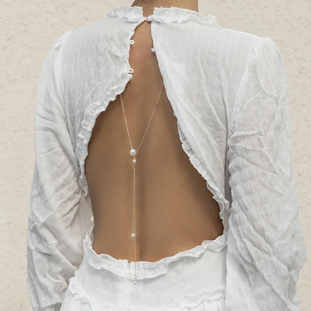Women's Back Necklace Back Ornament Chain Silver Beads