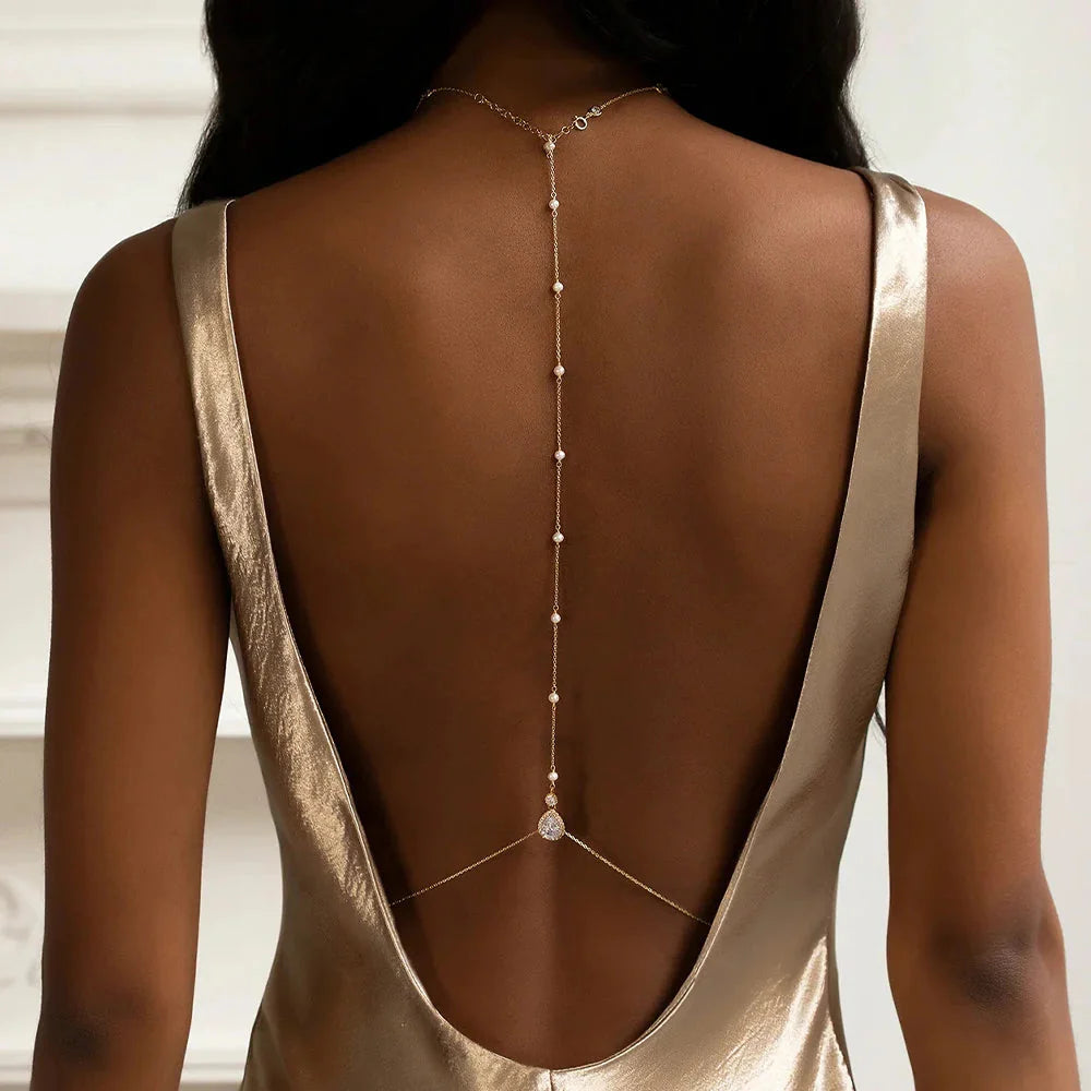 Women's Back Chain Necklace Silver Back Ornament