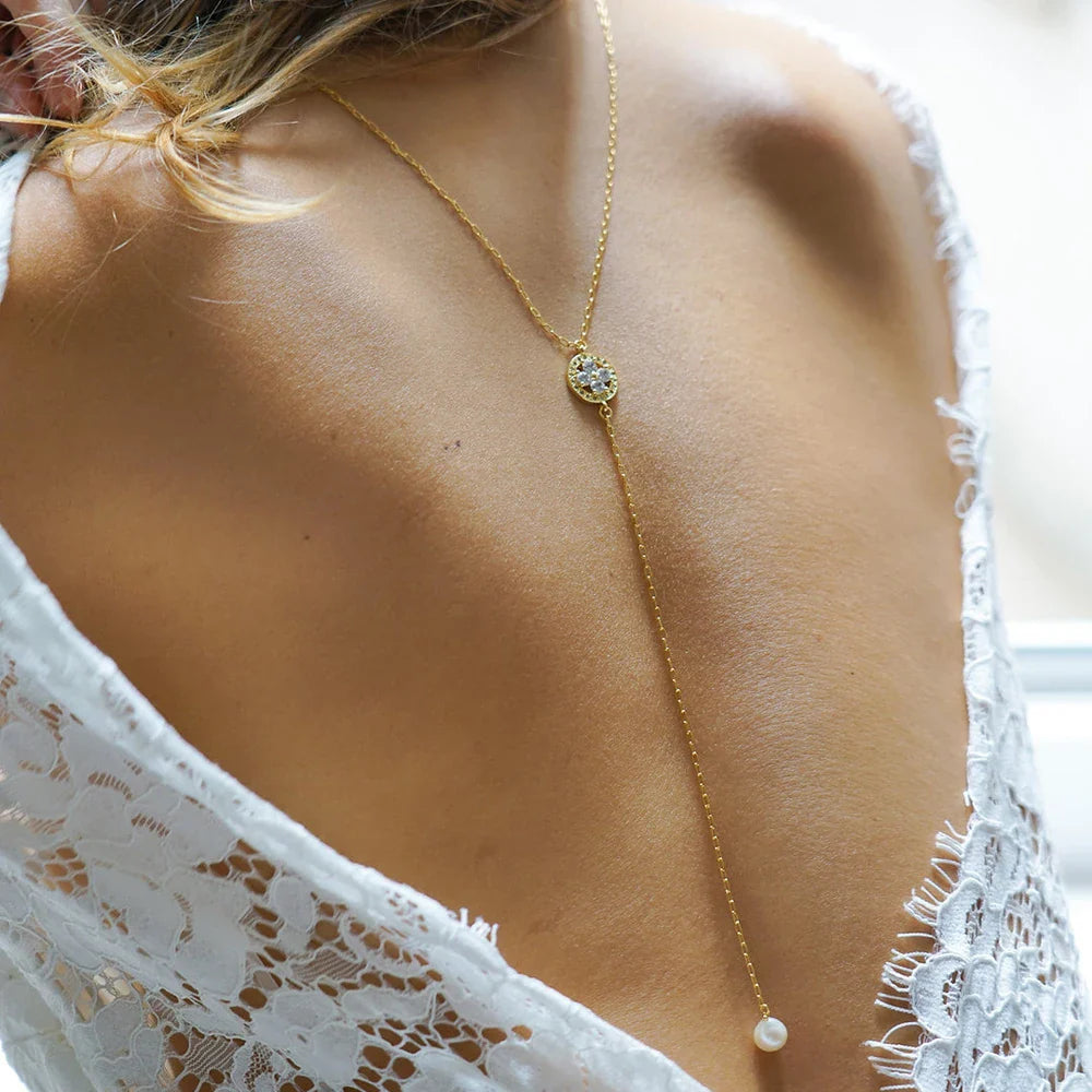Round Back Chain Back Necklace Women's Back Ornament Gold