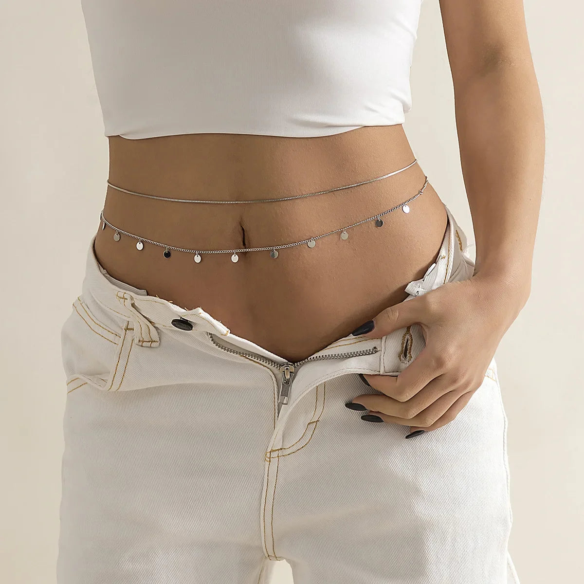Hip Chain and Waist Jewelry - Women's Belly Ornament silver
